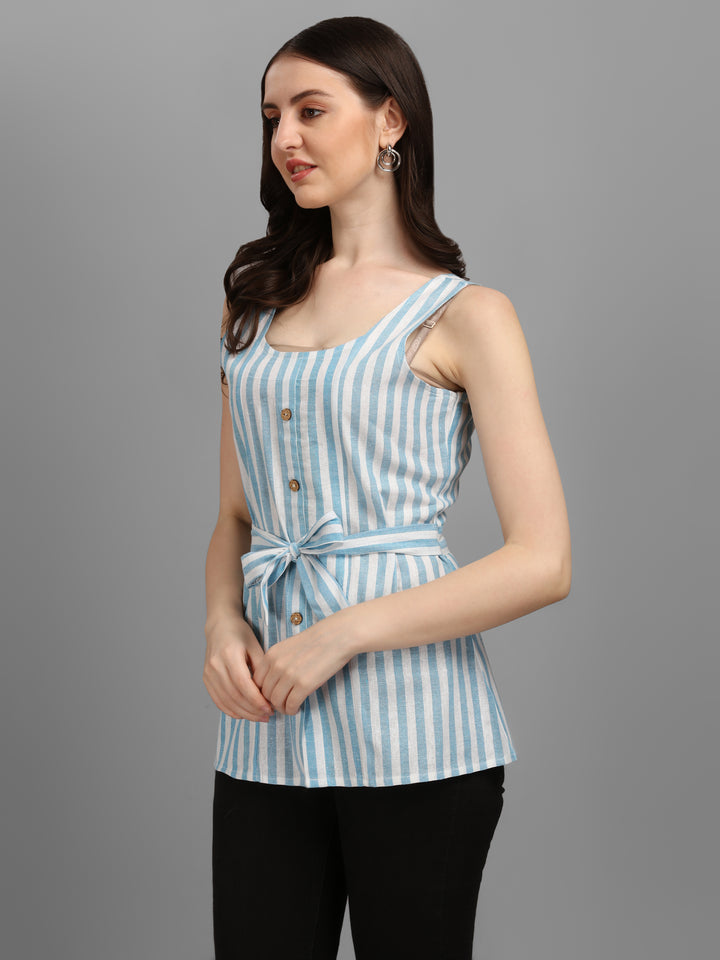 STRIPED COTTON TOP-AQUA GREEN