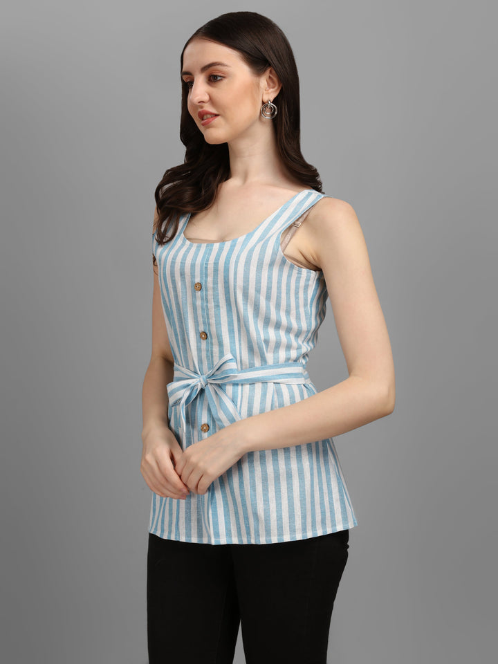 STRIPED COTTON TOP-SKY BLUE