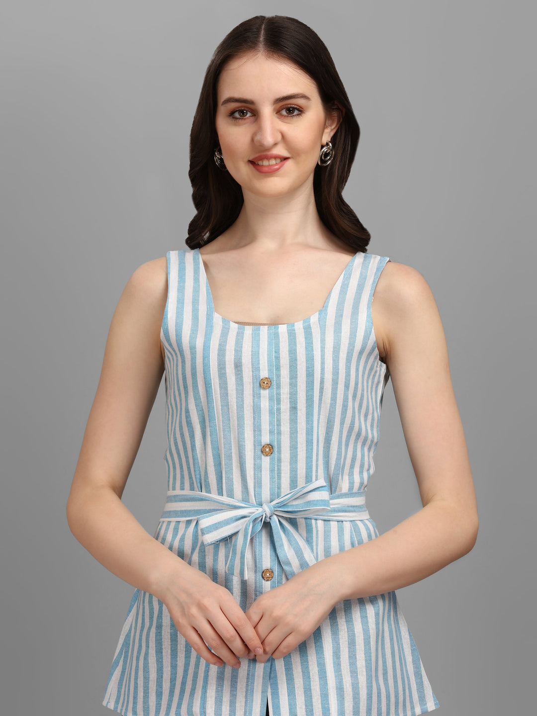 STRIPED COTTON TOP-BEIGE