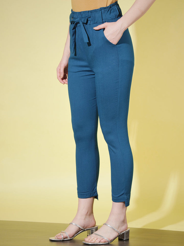 SOLID PANT WITH TIE-UPS-TEAL