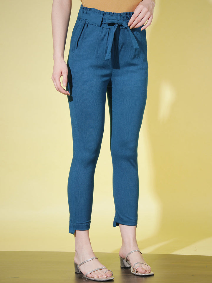 SOLID PANT WITH TIE-UPS-TEAL