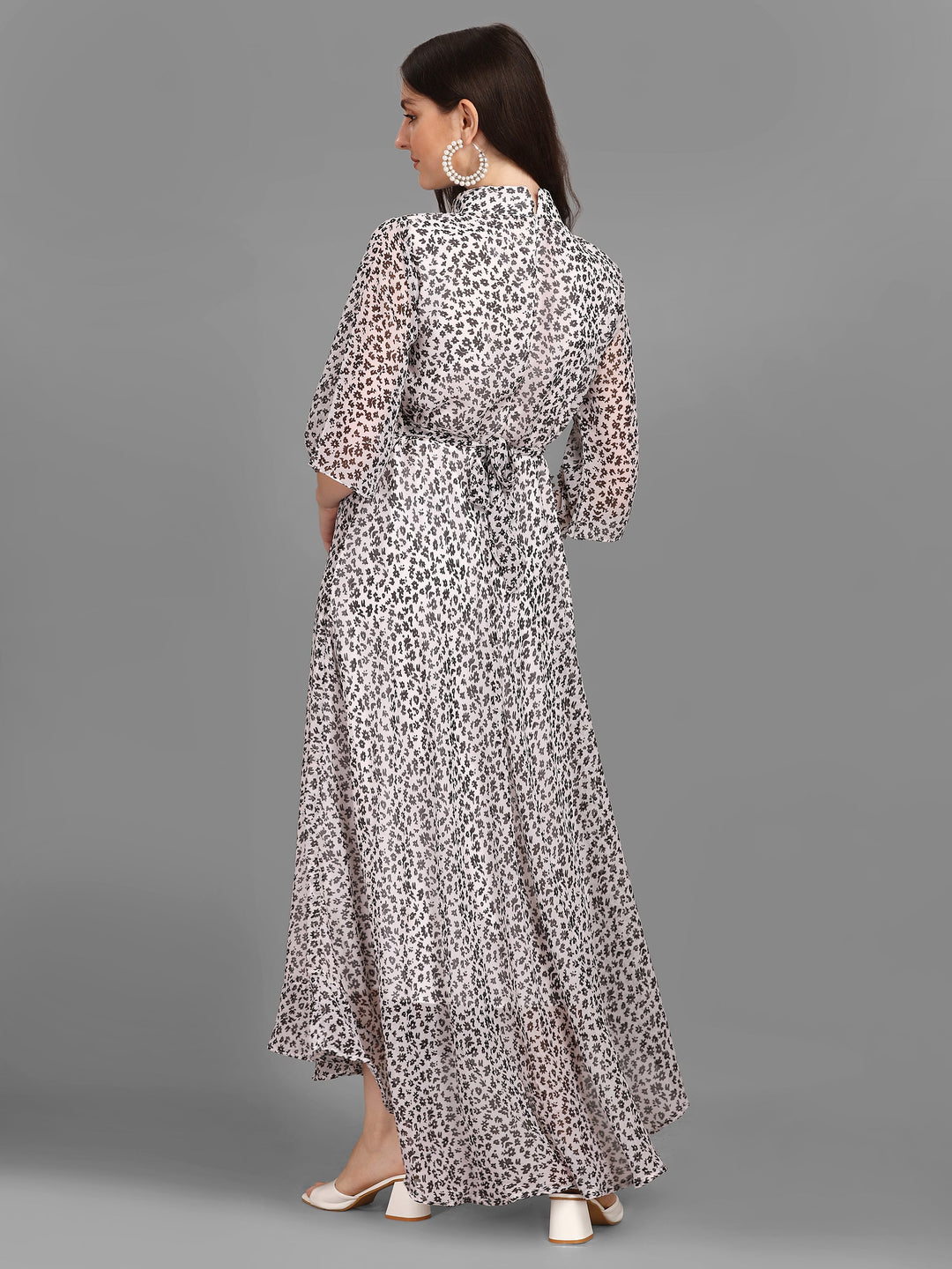 WOMEN ANIMAL PRINTED MAXI DRESS-WHITE