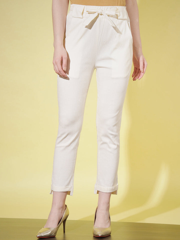 SOLID PANT WITH TIE-UPS-WHITE