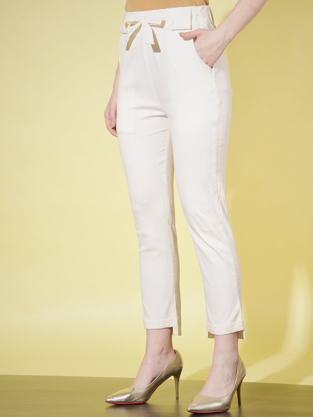 SOLID PANT WITH TIE-UPS-WHITE