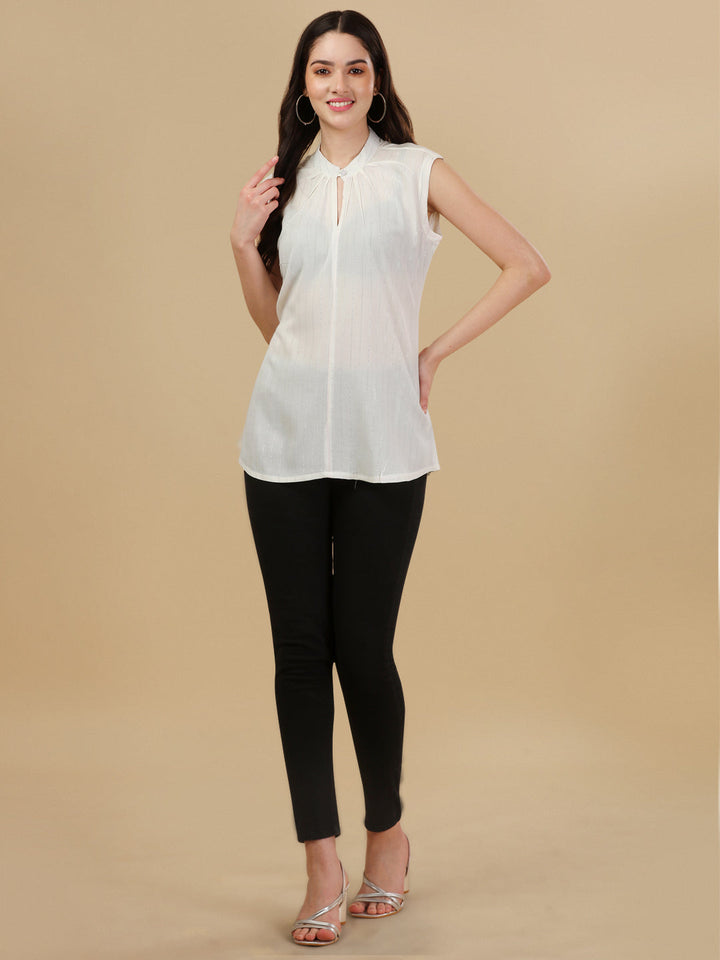 SLEEVELESS SOLID TOP-WHITE