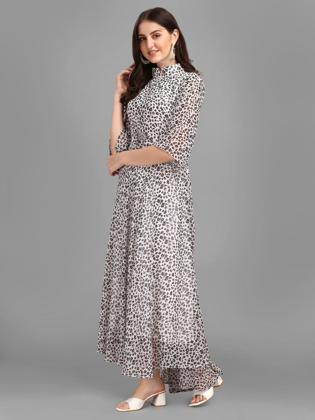 WOMEN ANIMAL PRINTED MAXI DRESS-MAROON