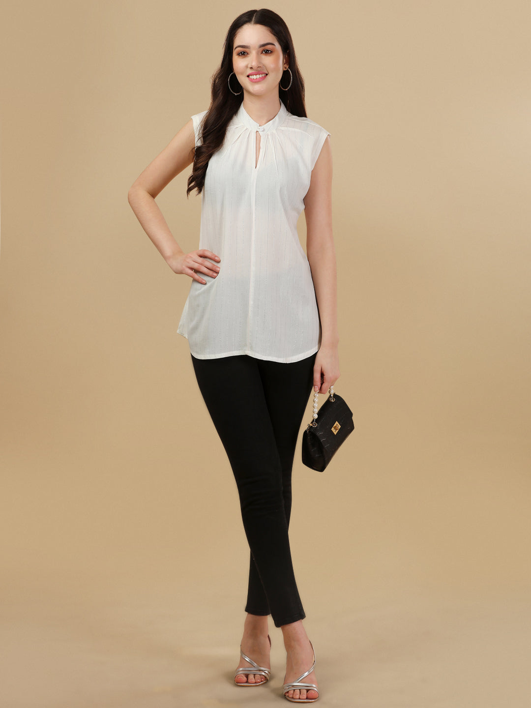 SLEEVELESS SOLID TOP-WHITE