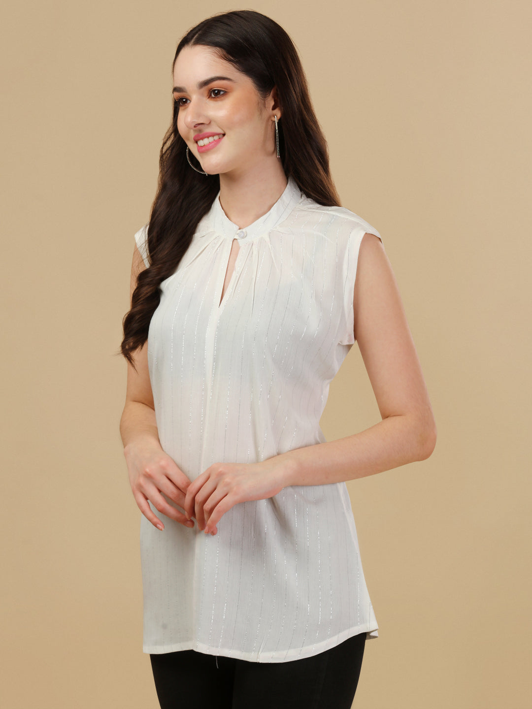 SLEEVELESS SOLID TOP-WHITE