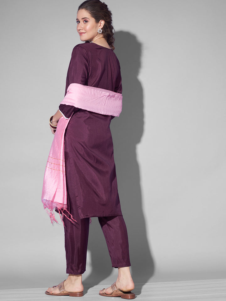 SILK BLEND KURTA PANT DUPATTA SET