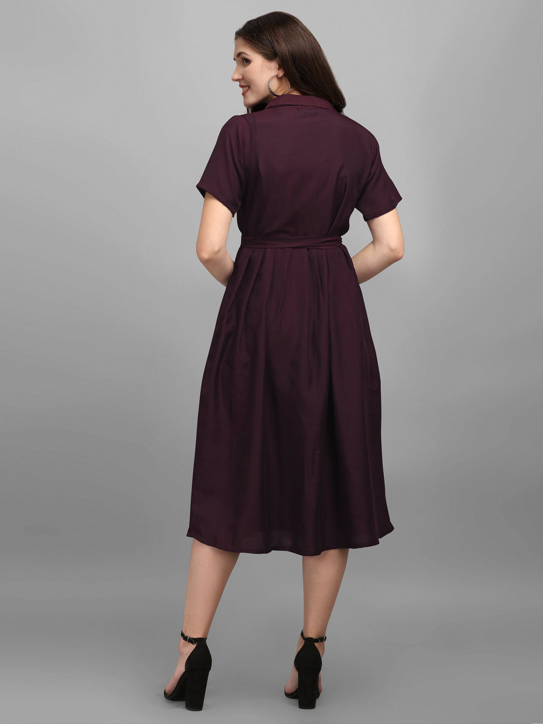 SOLID COLOURED SHIRT DRESS-MAROON