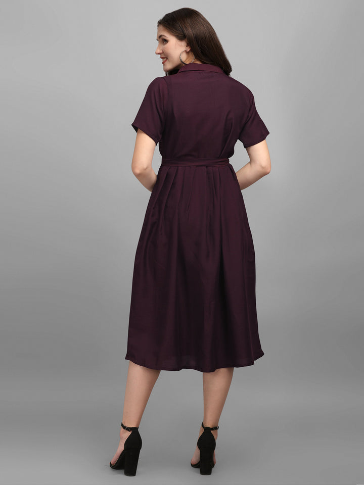 SOLID COLOURED SHIRT DRESS-WINE