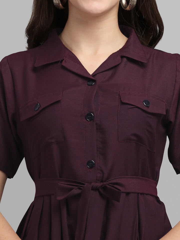 SOLID COLOURED SHIRT DRESS-MAROON