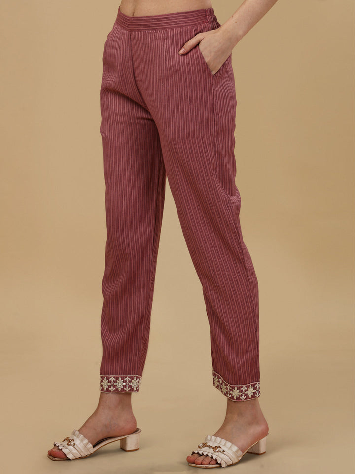 STRIPED PRINTED KURTI PANT SET-PEACH