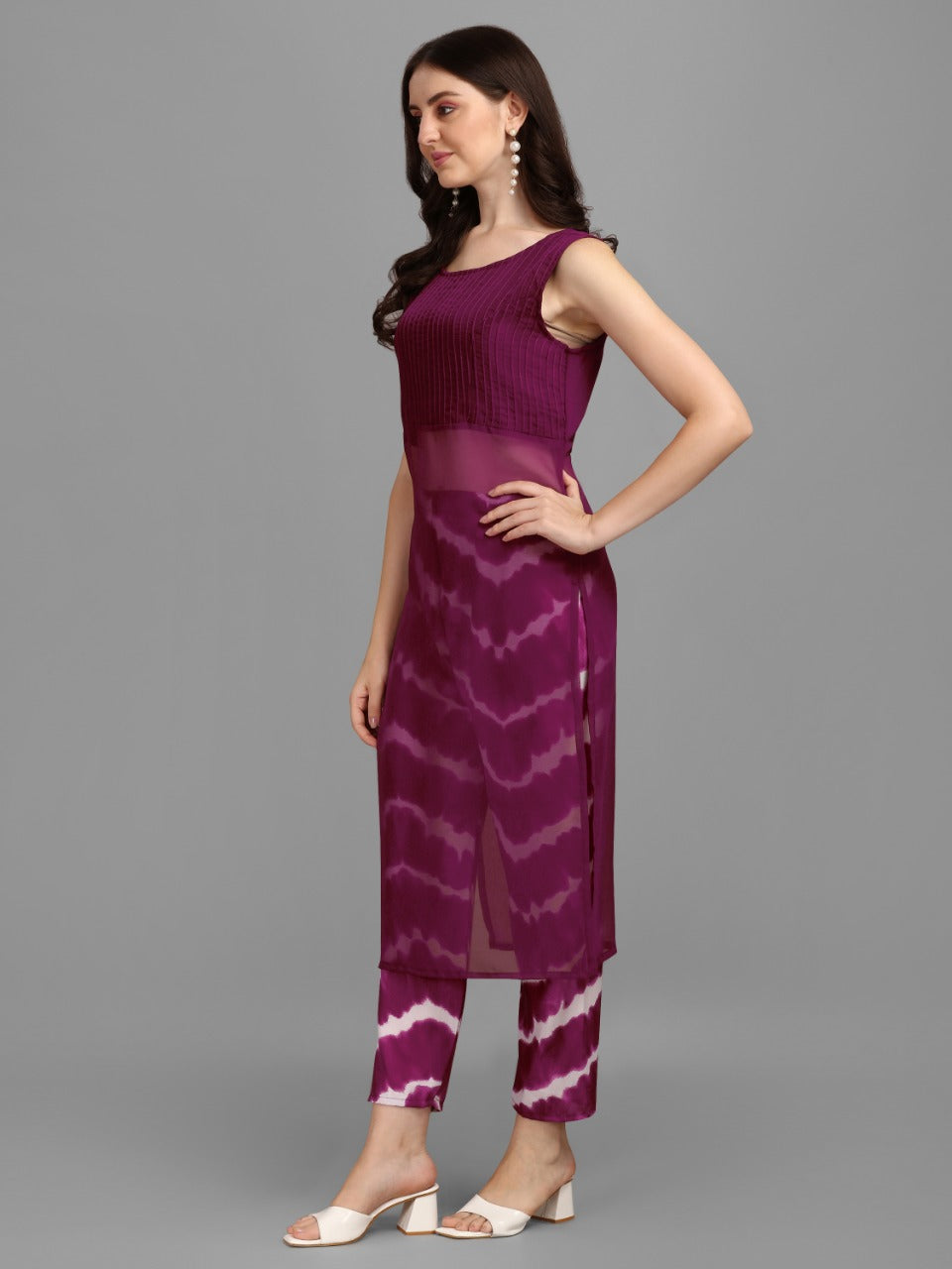 SOLID KURTI WITH PANT-WINE