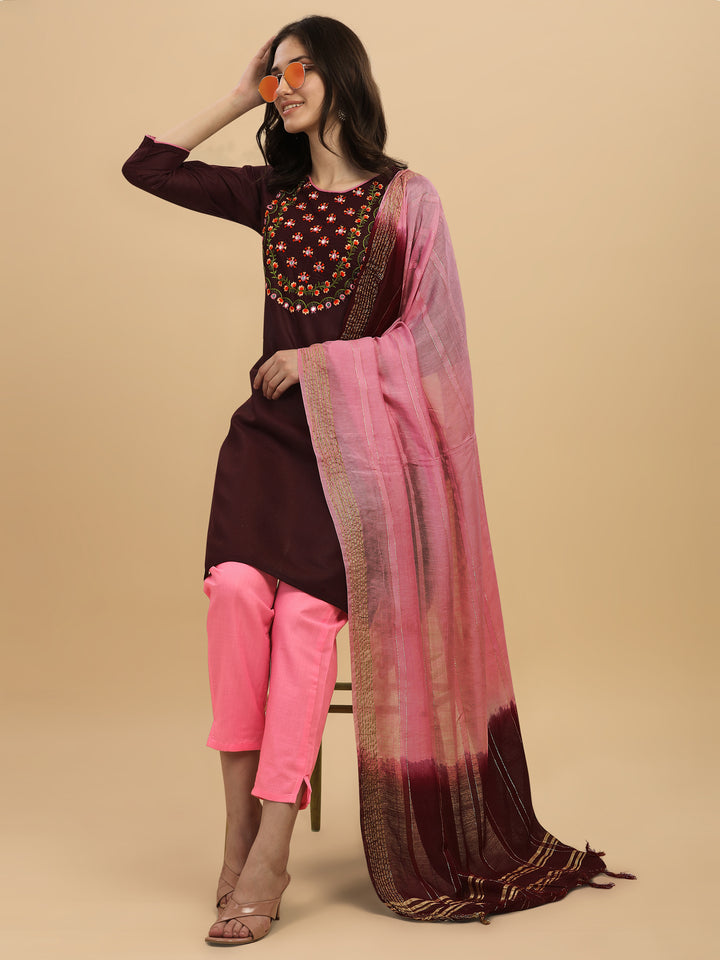 Regal Elegance: Embroidered Kurta, Pant, and Dupatta Set