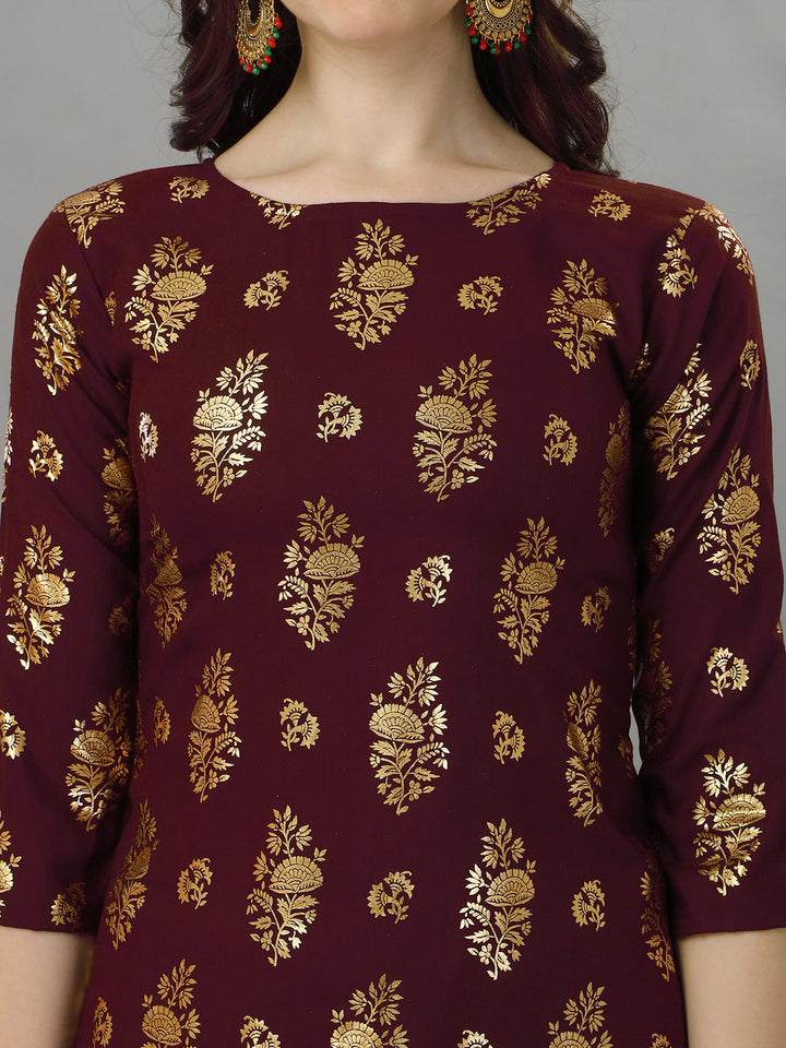 FOIL PRINTED KURTI SALAWAR SET-WINE