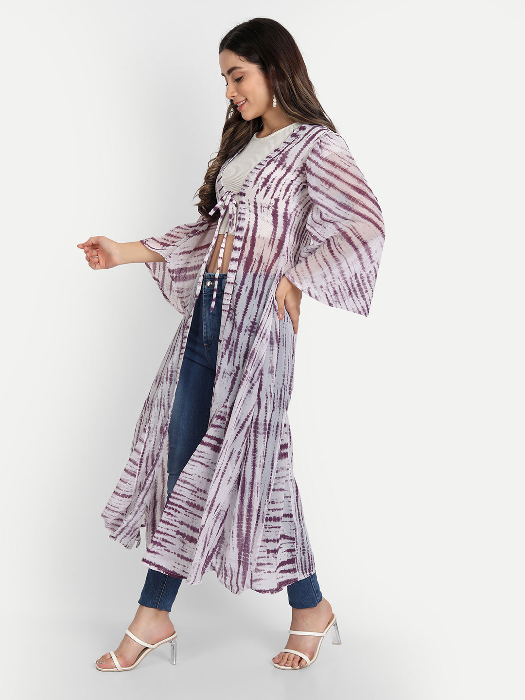 SHIBORI LONGLINE TIE-UPS SHRUG-GREEN