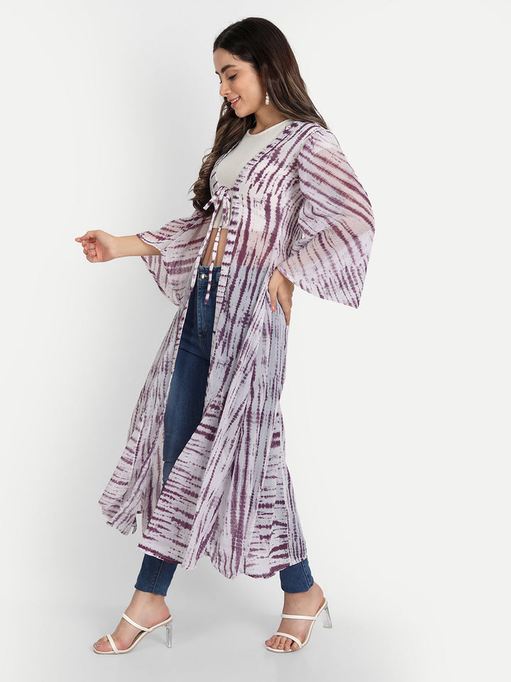 SHIBORI LONGLINE TIE-UPS SHRUG-GREEN