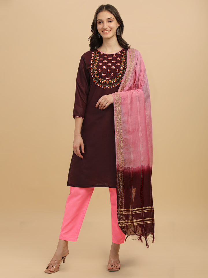 Regal Elegance: Embroidered Kurta, Pant, and Dupatta Set