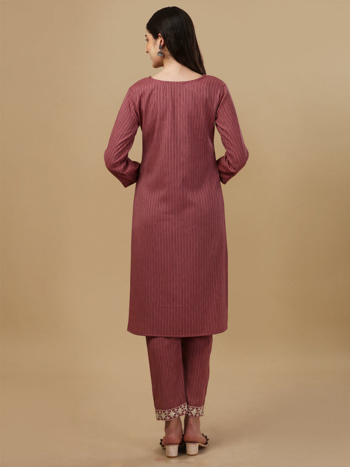 STRIPED PRINTED KURTI PANT SET-PEACH