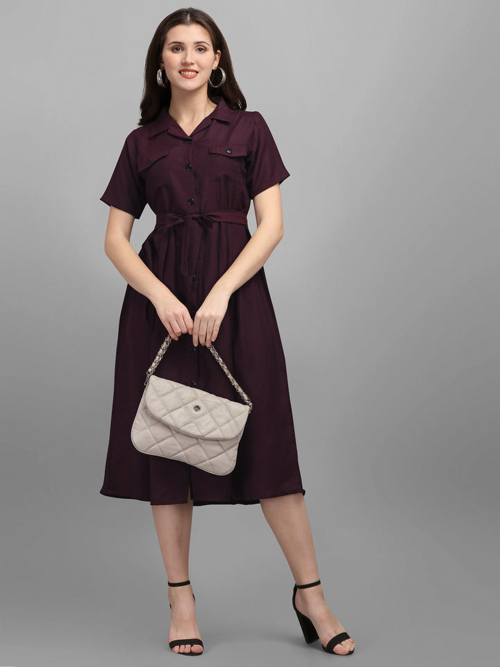 SOLID COLOURED SHIRT DRESS-WINE