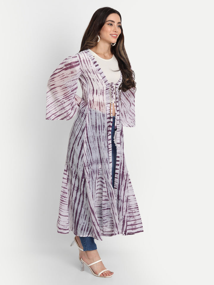 SHIBORI LONGLINE TIE-UPS SHRUG-BLUE