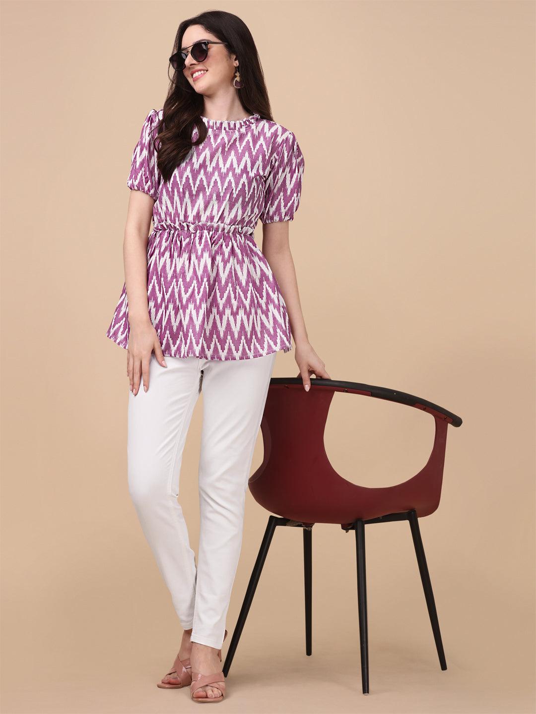 CHEVRON PRINTED TOP - WINE