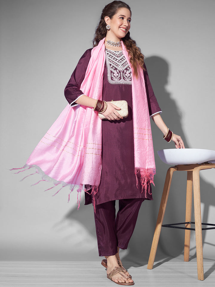 SILK BLEND KURTA PANT DUPATTA SET