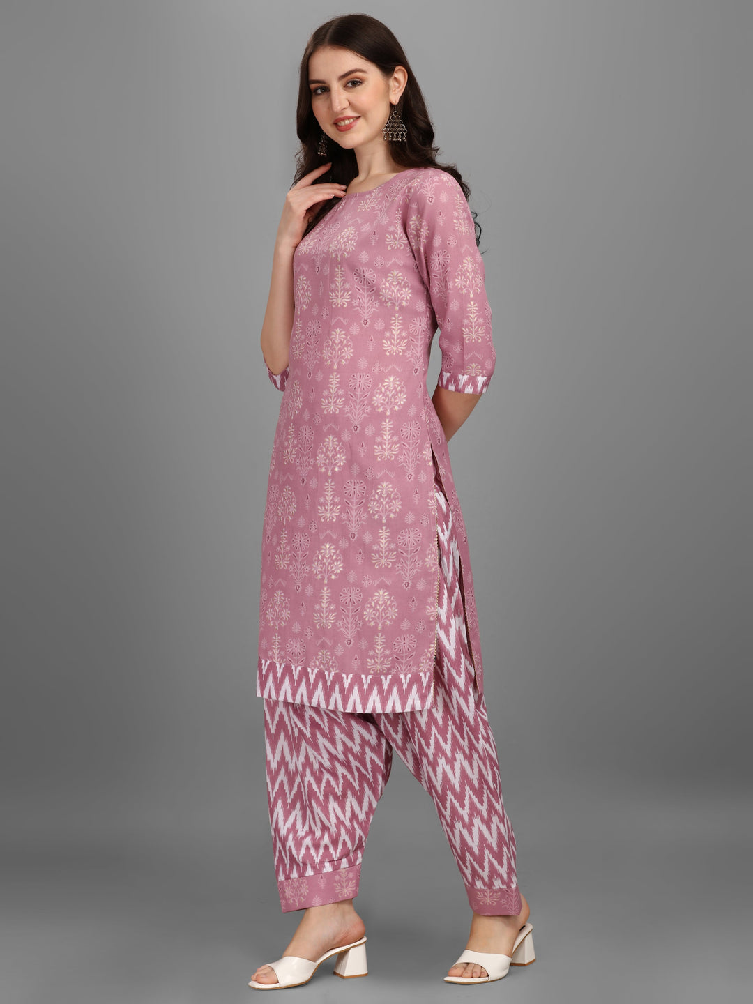 FLORAL PRINTED SALWAR KURTI SET-WINE