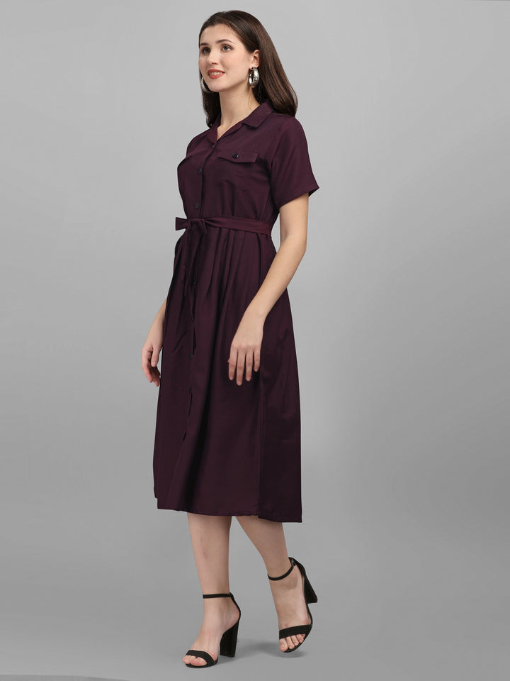 SOLID COLOURED SHIRT DRESS-WINE