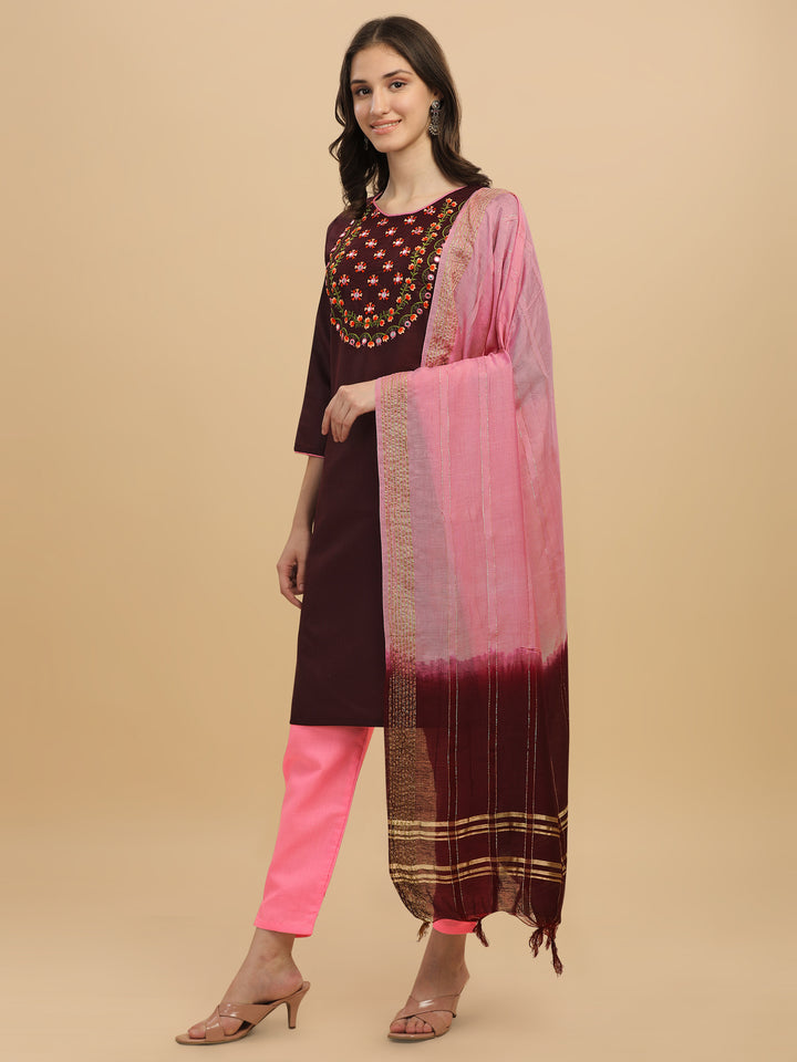 Regal Elegance: Embroidered Kurta, Pant, and Dupatta Set