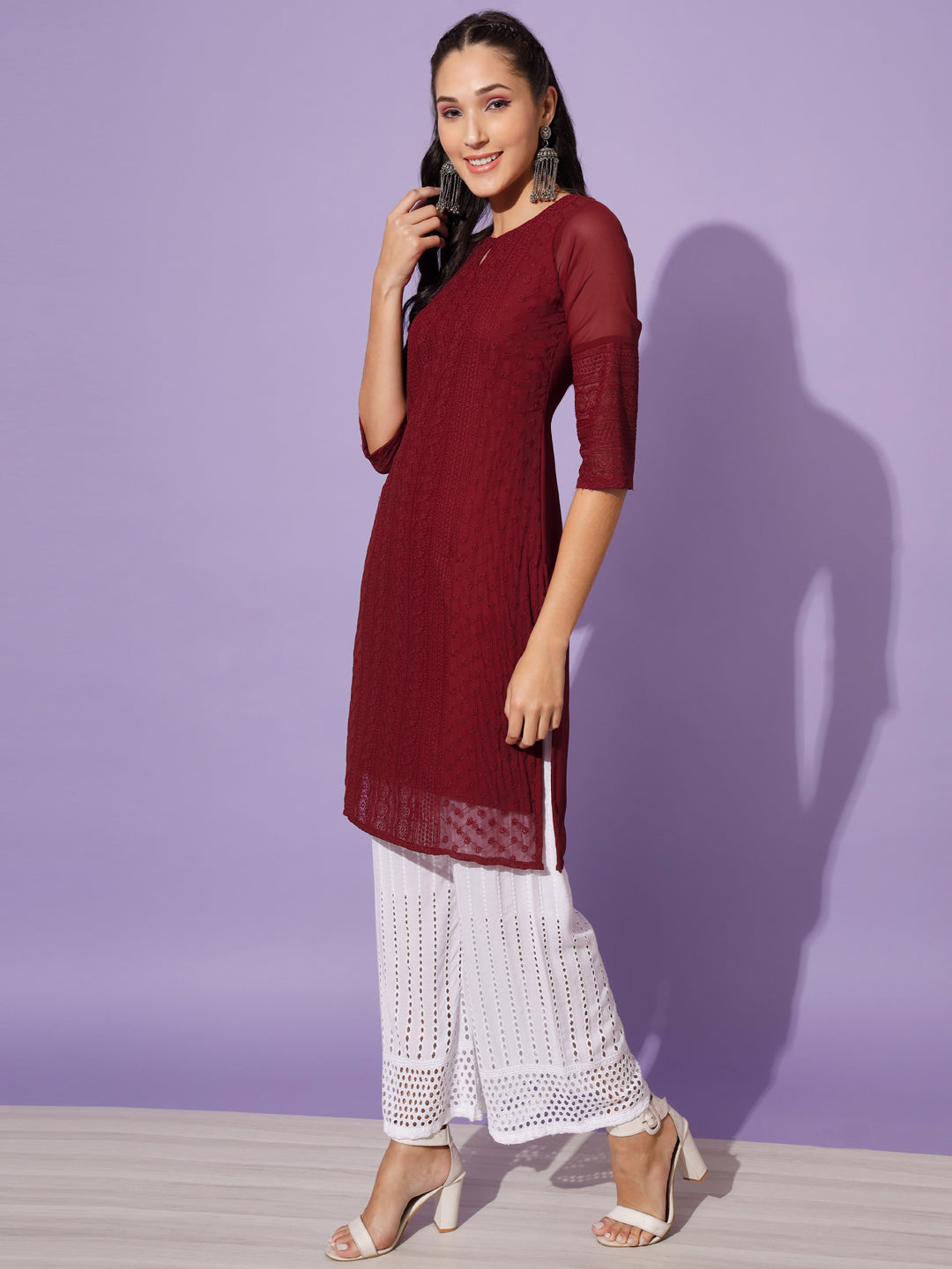 EMBROIDERY KURTI WITH PALAZZO - PISTA