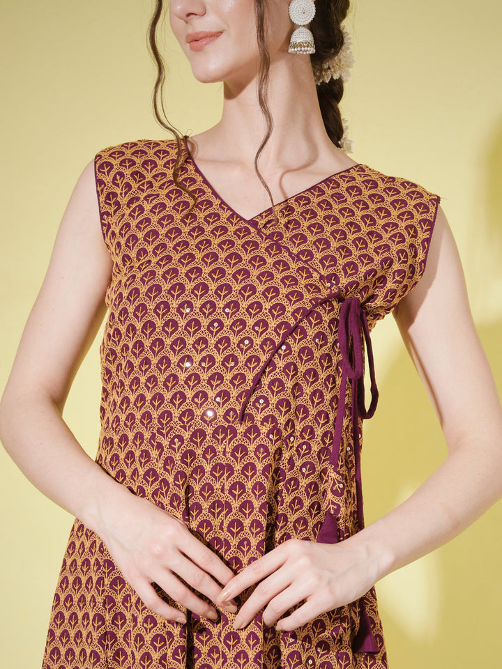 FLORAL EMBROIDERY KURTI - WINE