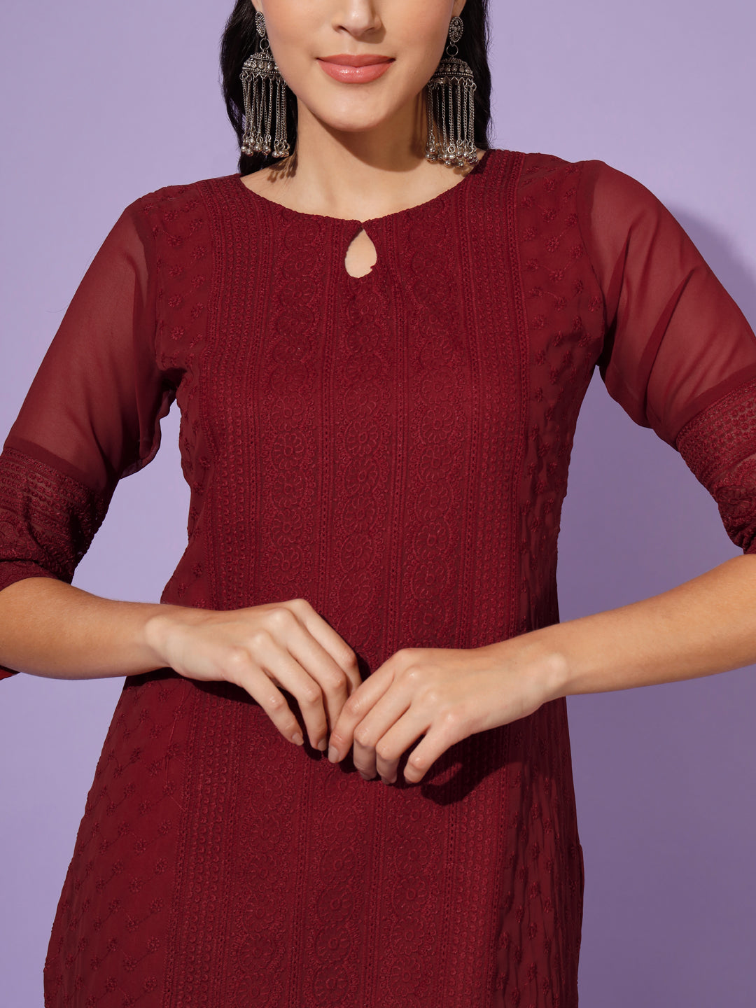 EMBROIDERY KURTI WITH PALAZZO - PISTA