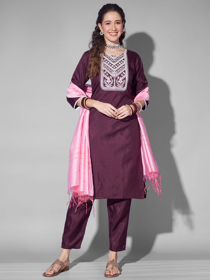 SILK BLEND KURTA PANT DUPATTA SET