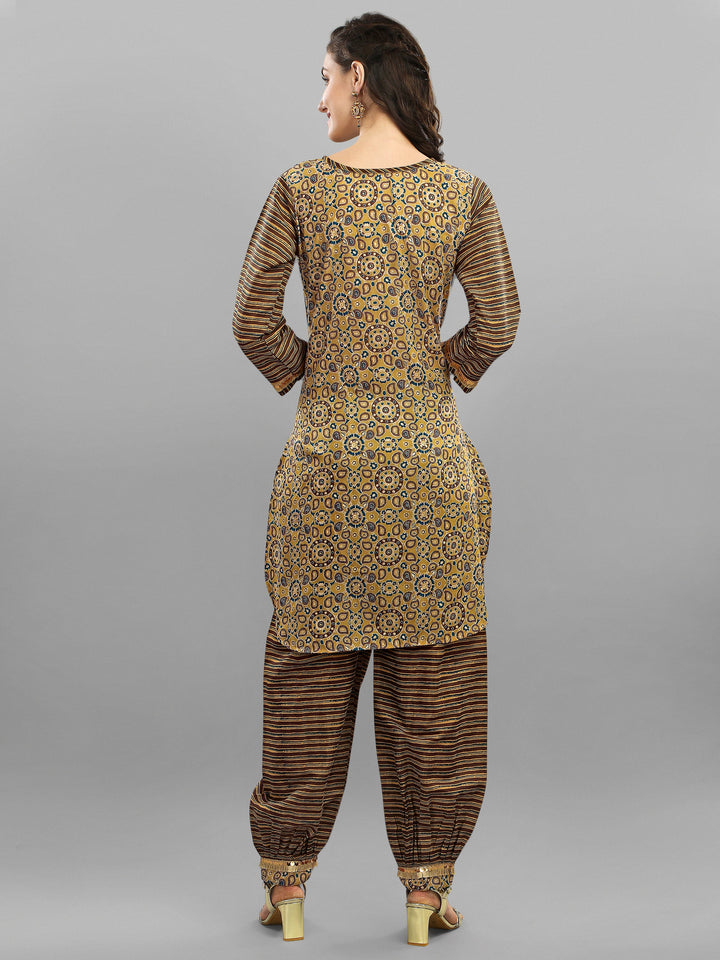 PRINTED KURTI, PANT & DUPATTA SET-YELLOW