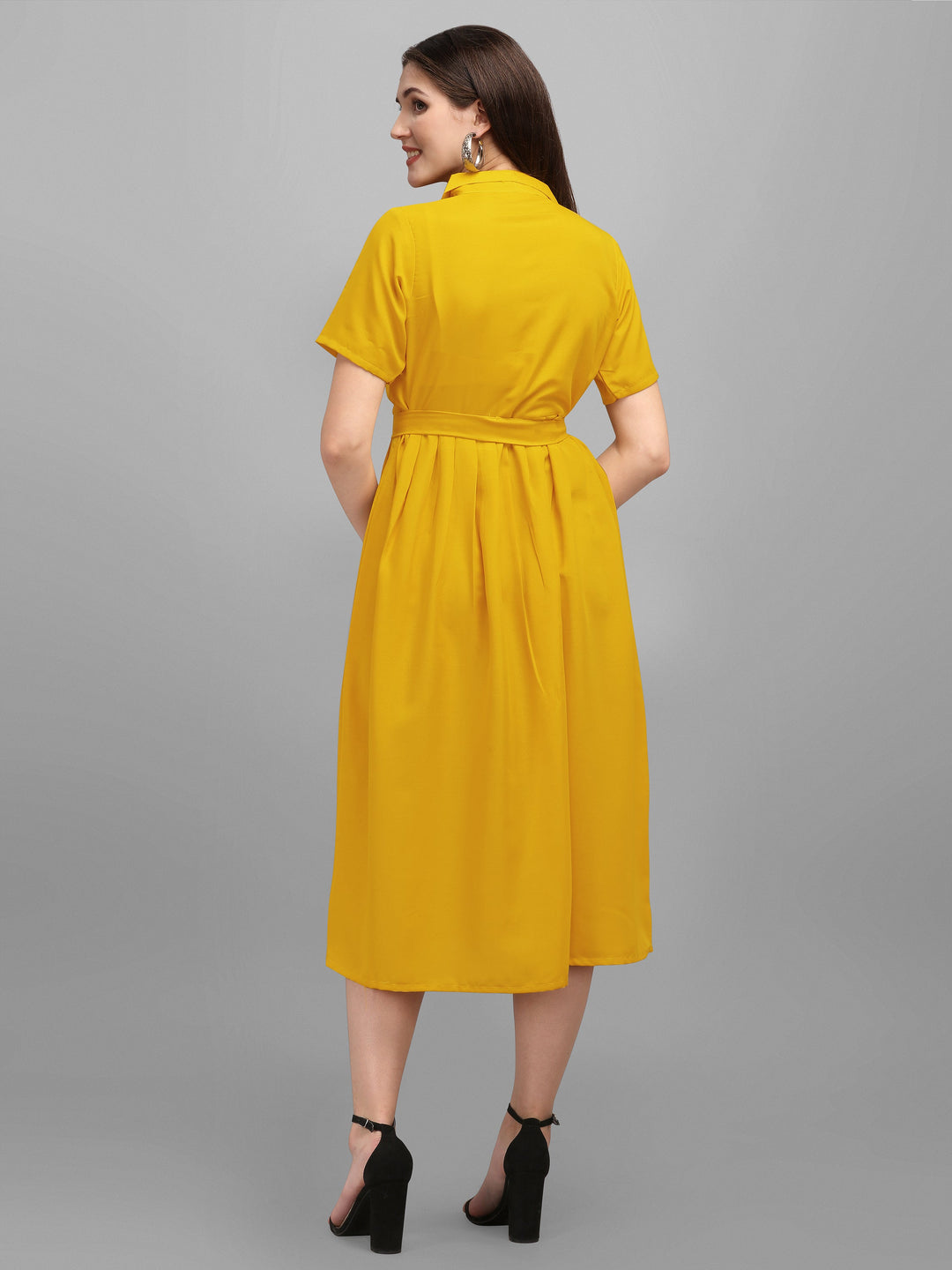 SOLID COLOURED SHIRT DRESS-YELLOW