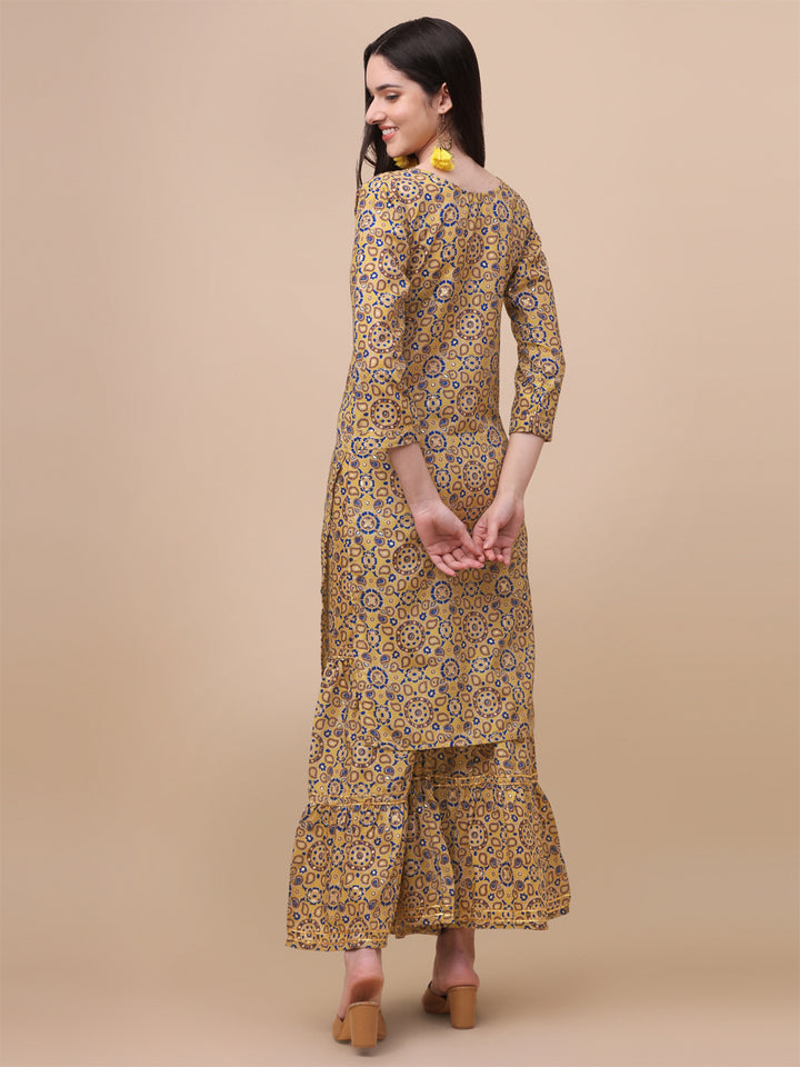 MULTI COLOR PRINTED SHARARA KURTI SET-BLUE