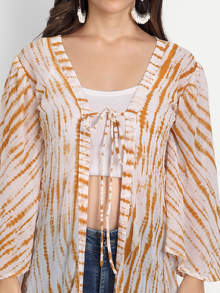 SHIBORI LONGLINE TIE-UPS SHRUG-YELLOW