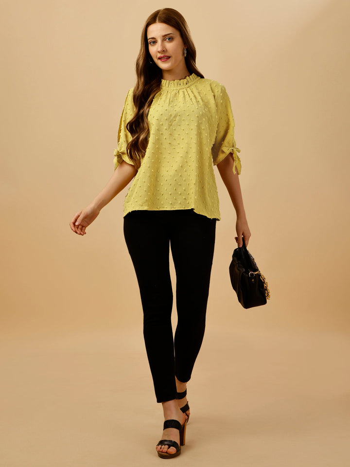 RUFFLE NECK PASTEL TOP-YELLOW