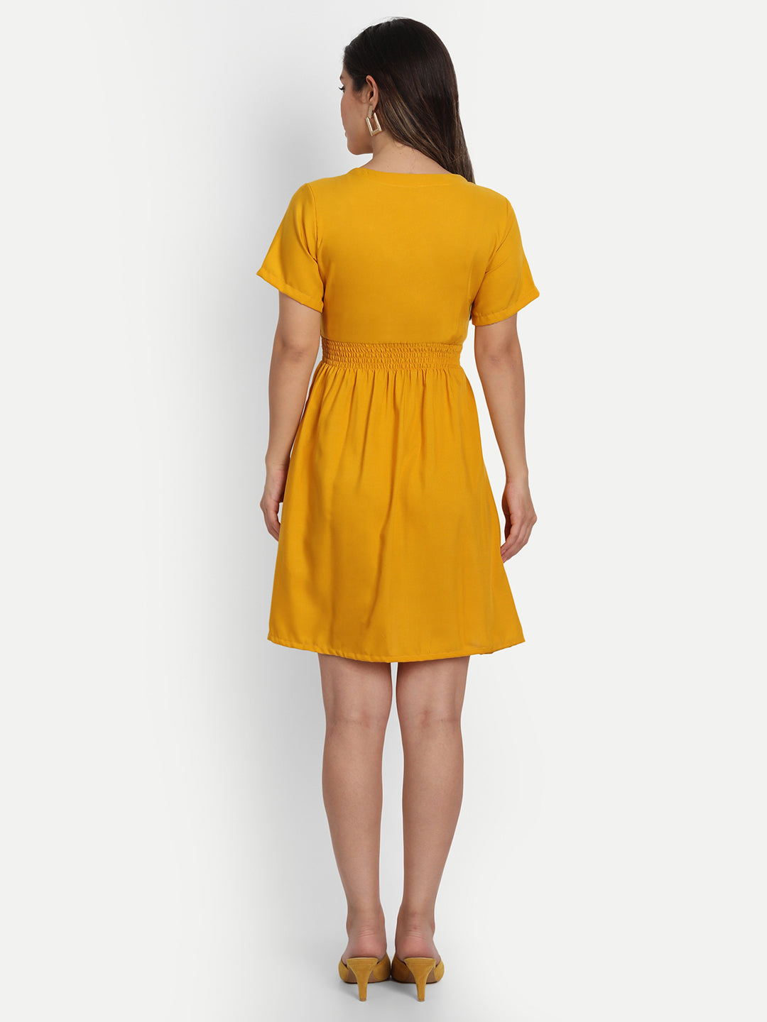 SOLID SHORT DRESS WITH RUFFLE-YELLOW