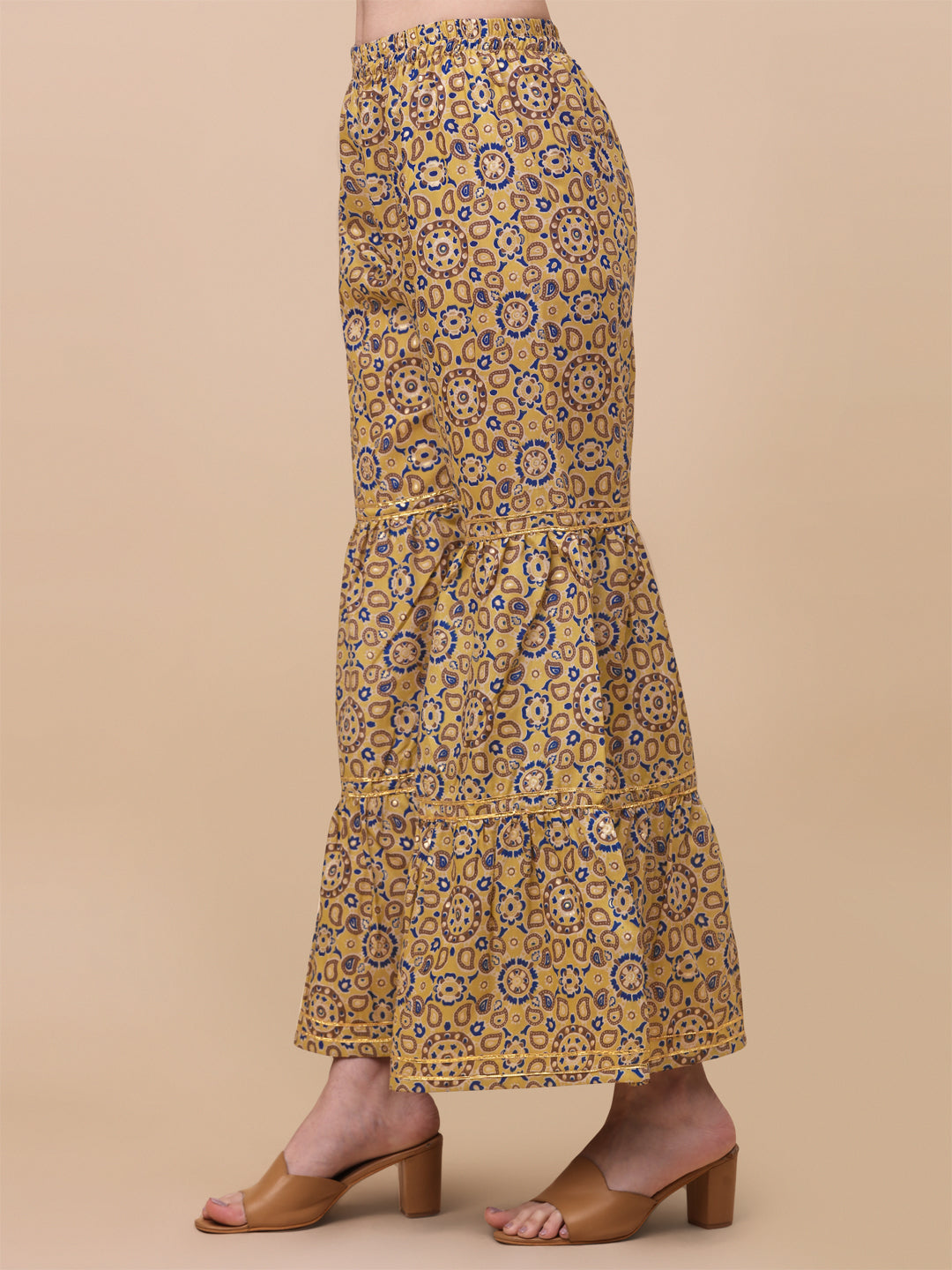 MULTI COLOR PRINTED SHARARA KURTI SET-YELLOW