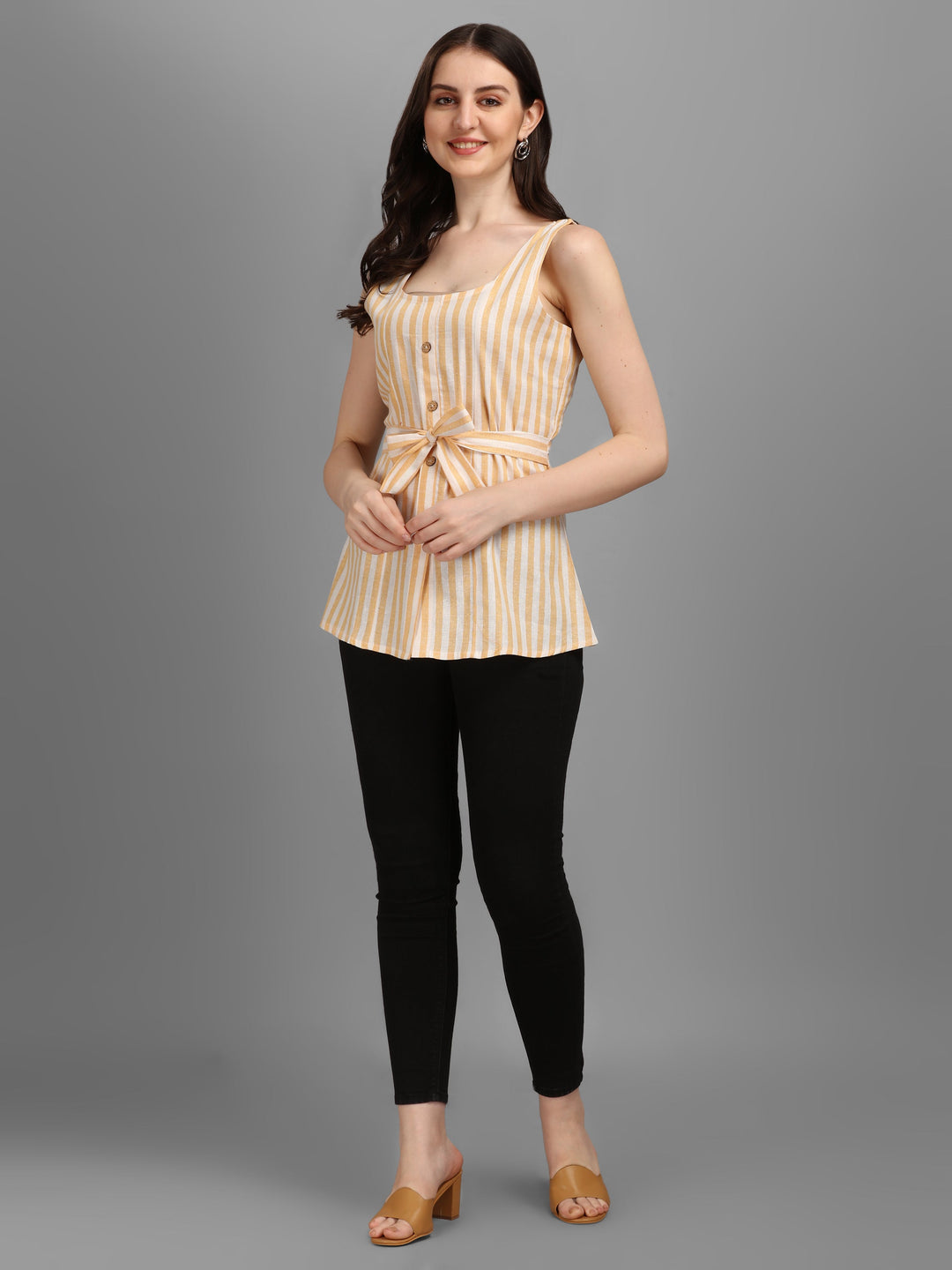 STRIPED COTTON TOP-BEIGE