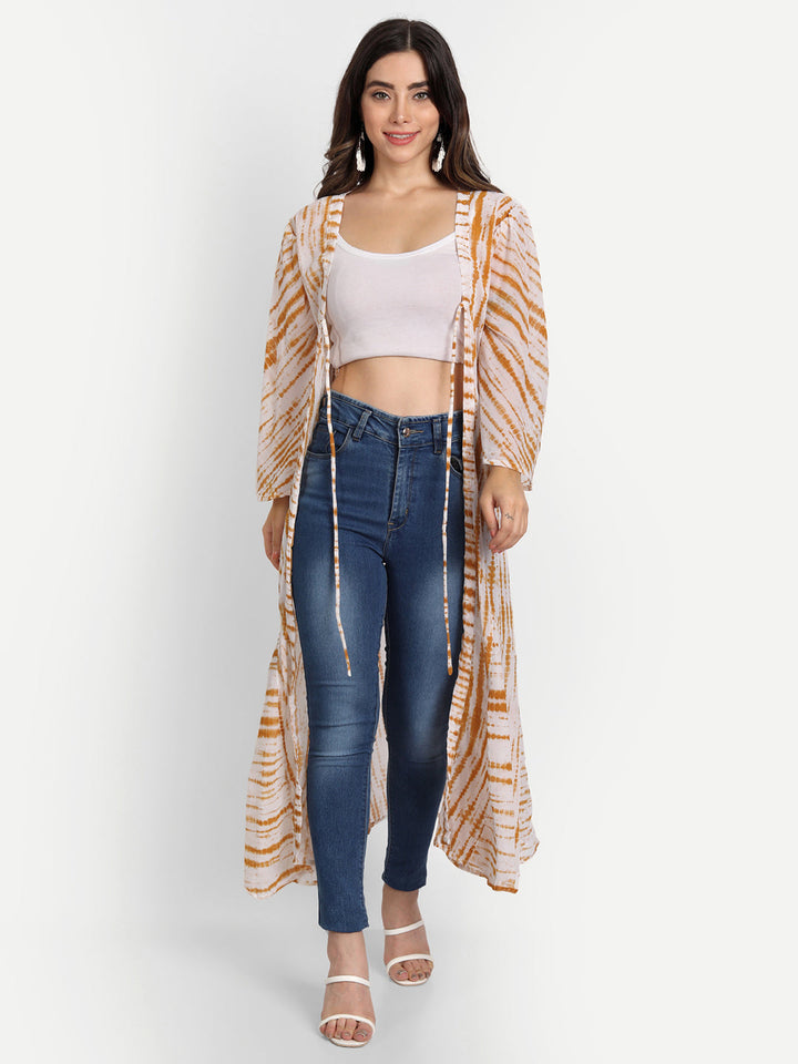 SHIBORI LONGLINE TIE-UPS SHRUG-YELLOW