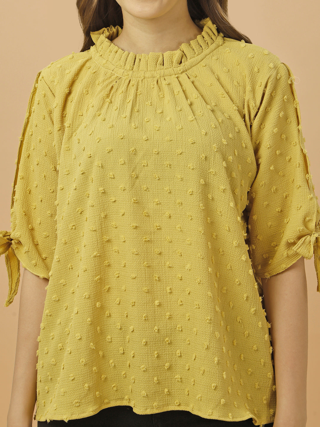 RUFFLE NECK PASTEL TOP-YELLOW