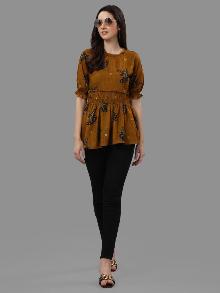 DARK FLORAL PRINTED TOP - BROWN