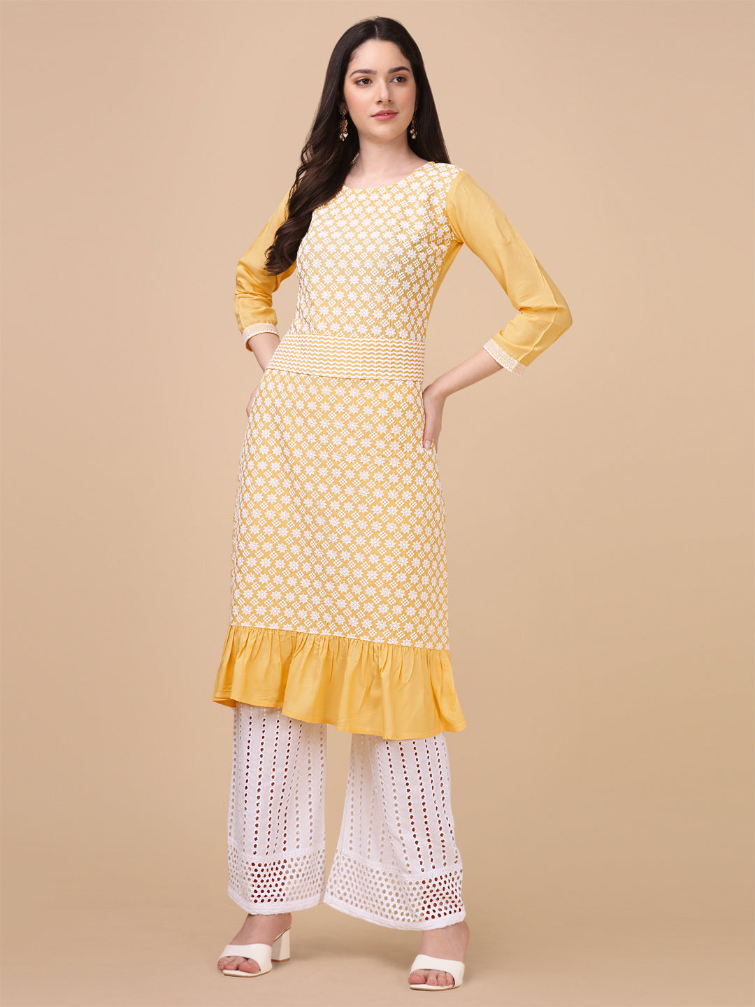 EMBROIDERY RAYON  KURTI PALAZZO SET - SKY BLUE