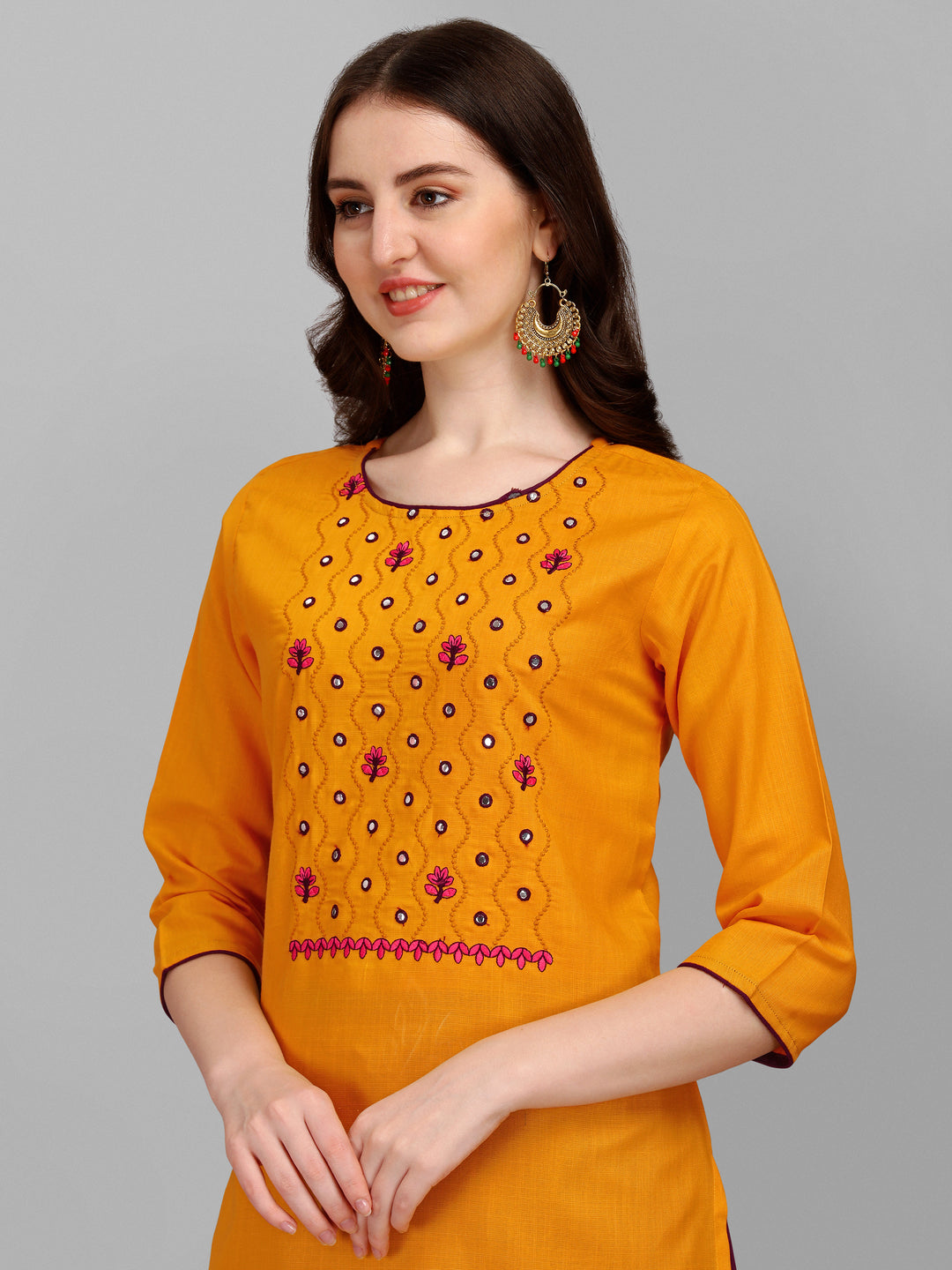 Ethnic Motifs Yoke Design Regular Thread Work Kurta With Trousers & Dupatta