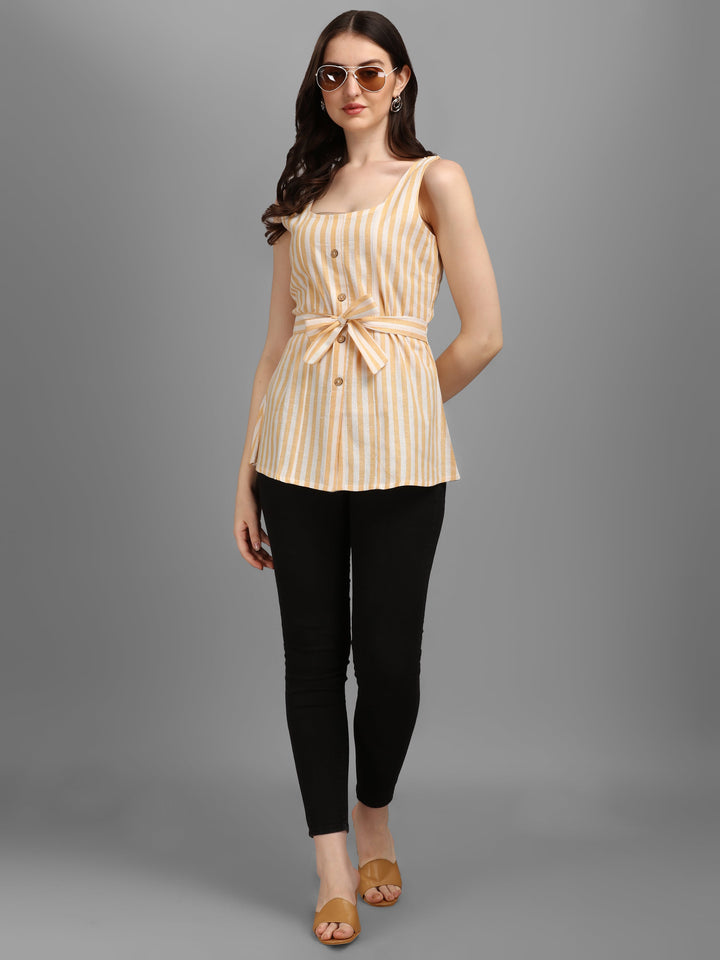 STRIPED COTTON TOP-BEIGE