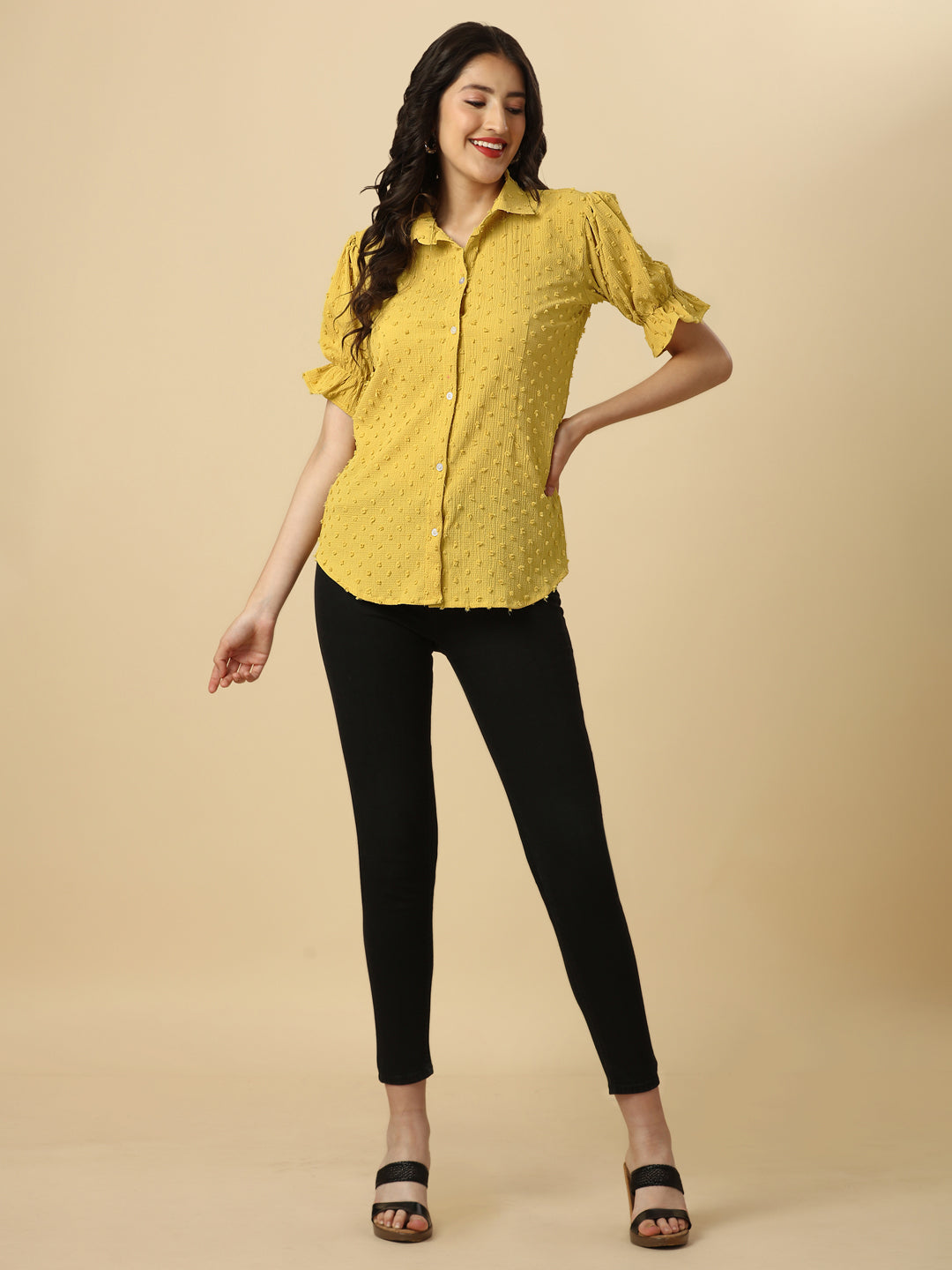 EMBELLISHED STRETCHABLE SHIRT - YELLOW